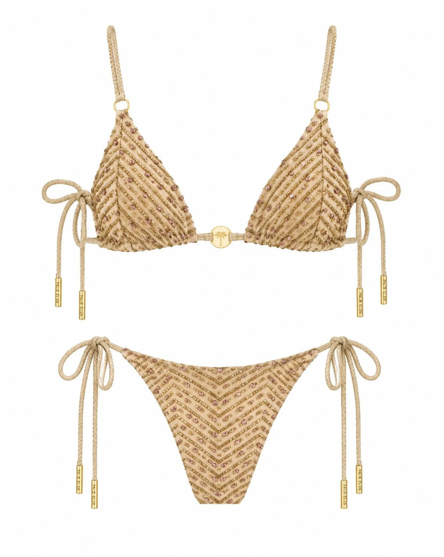 Bikini Perlé Soleil d'Or, chevrons de perles dorées, Palm Club