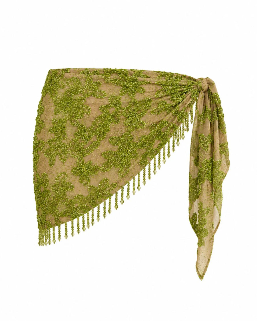 Paréo Brodé Amande, broderie et franges de perles, Palm Club