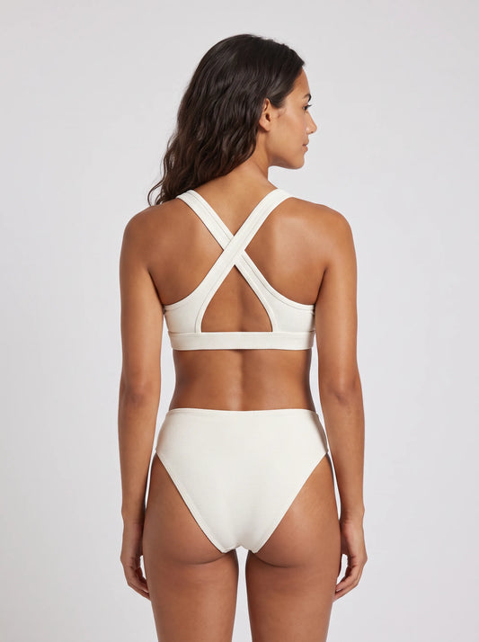 Ensemble Midi Pile, porté vue dos en studio, maillot de bain Palm Club