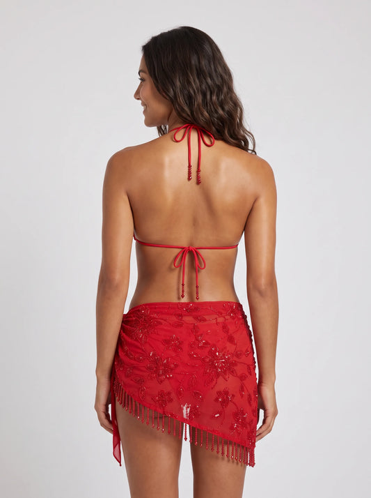 Ensemble Perlé Grenadine, porté vue dos en studio, maillot de bain Palm Club