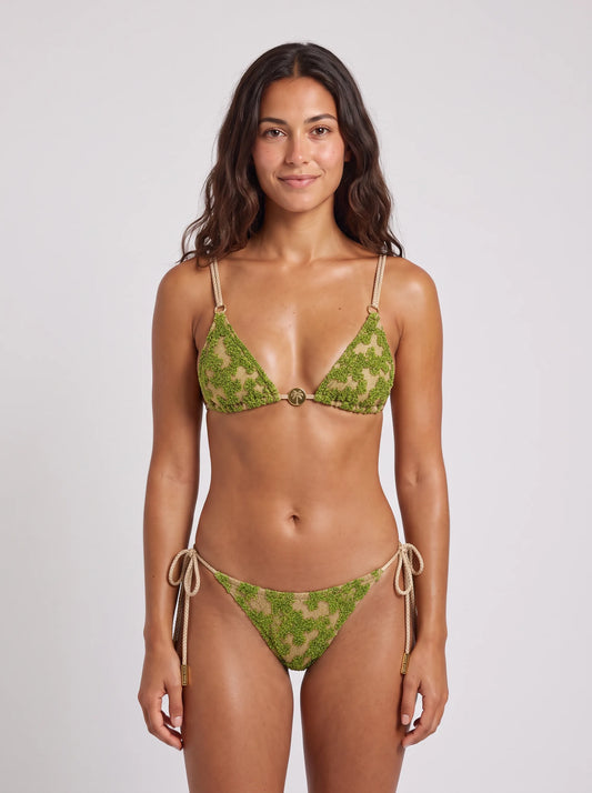 Bikini Brodé Palmeraie, porté vue face en studio, maillot de bain Palm Club