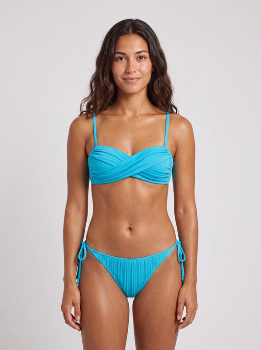 Bandeau Drapé La Digue, porté vue face en studio, maillot de bain Palm Club