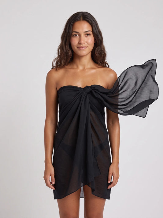 Paréo Levante, porté vue face en studio, maillot de bain Palm Club